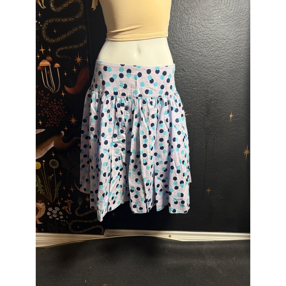New York & Company Polka Dot Cotton Skirt Blue Turquoise Drop Waist Size 6